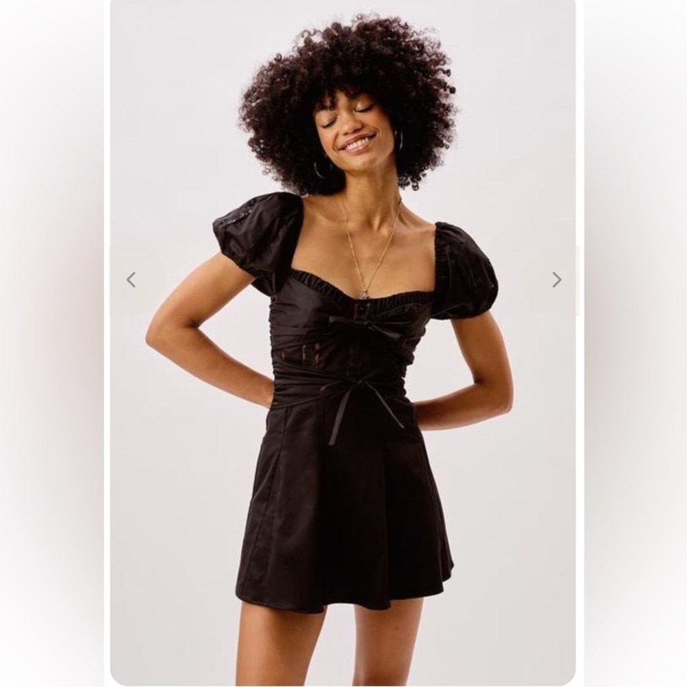 For Love & Lemons Short Sleeve Black Corset Mini Dress Women’s Size L Black NWT